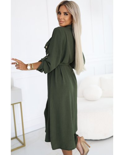 Rochii de toamna, Rochie tip camasa kaki midi cu maneca lunga Asiyah - jojofashion.ro