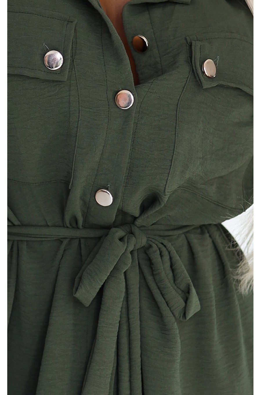 Rochie tip camasa kaki midi cu maneca lunga Asiyah 3 - jojofashion.ro