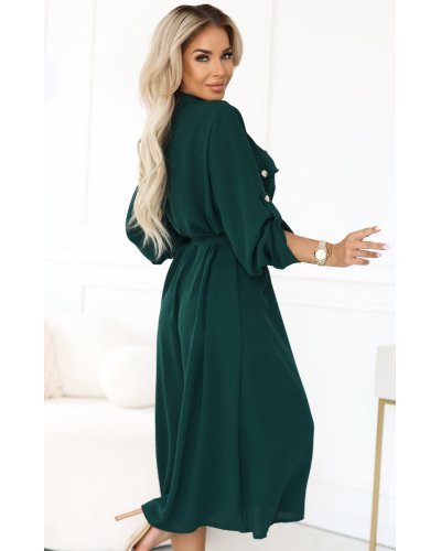 Rochii de toamna, Rochie tip camasa verde midi cu maneca lunga Asiyah - jojofashion.ro