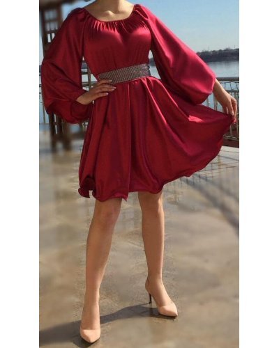 Rochie scurta baby doll din satin burgundy vaporoasa Merida  Rochii satin, Rochie scurta baby doll din satin burgundy vaporoasa Merida  - jojofashion.ro
