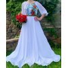 Rochie cu motive traditionale lunga din voal alb Malina