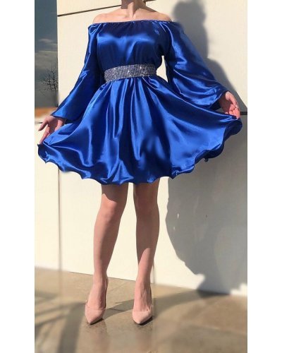 Rochie scurta albastra din satin babydoll vaporoasa Merida  Rochii satin, Rochie scurta albastra din satin babydoll vaporoasa Merida  - jojofashion.ro