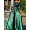 Rochie de ocazie din satin verde vaporoasa cu maneca lunga Larisa 