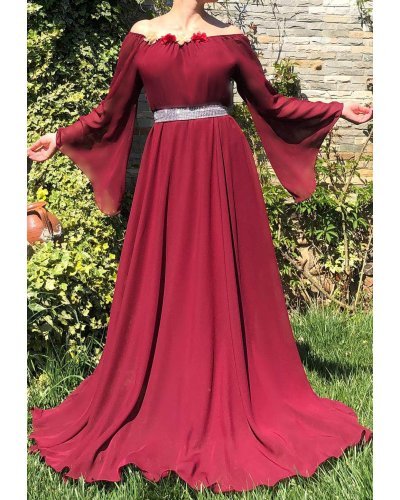 Rochie lunga ocazie din voal burgundy FairyTale Rochii lungi, Rochie lunga ocazie din voal burgundy FairyTale - jojofashion.ro