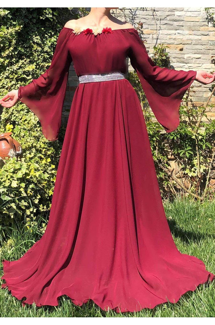 Rochie lunga ocazie din voal burgundy FairyTale 1 - jojofashion.ro