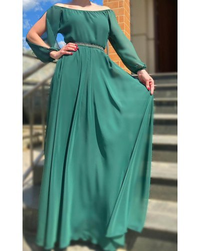 Rochie de ocazie din voal verde  lunga Afrodita Rochii de vara, Rochie de ocazie din voal verde  lunga Afrodita - jojofashion.ro