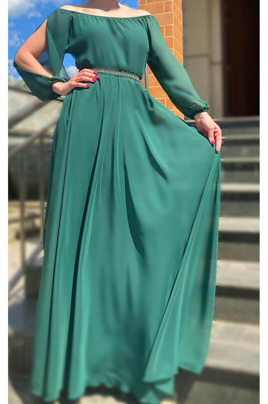 Rochie de ocazie din voal verde  lunga Afrodita 1 - jojofashion.ro