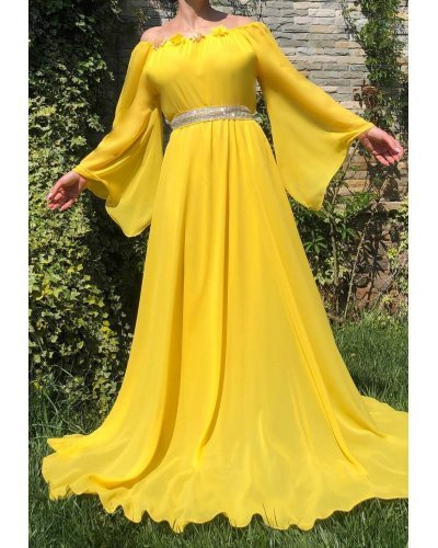 Rochie lunga galbena din voal vaporoasa FairyTale Rochii lungi, Rochie lunga galbena din voal vaporoasa FairyTale - jojofashion.ro