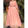 Rochie lunga roz pal din voal vaporoasa Afrodita