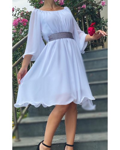 Rochie cununie civila midi, din voal, alba, in clos, Vanessa Rochii cununie civila, Rochie cununie civila midi, din voal, alba, in clos, Vanessa - jojofashion.ro