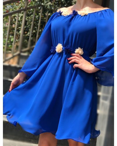 Rochie scurta albastra din voal vaporoasa Raisa Rochii de Ocazie Elegante, Rochie scurta albastra din voal vaporoasa Raisa - jojofashion.ro