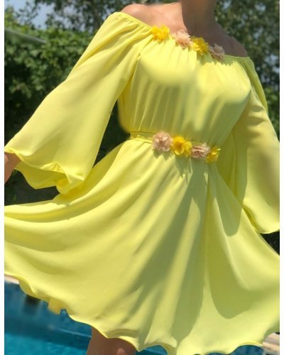 Rochie scurta galbena din voal vaporoasa Raisa Rochii scurte, Rochie scurta galbena din voal vaporoasa Raisa - jojofashion.ro