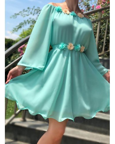 Rochie scurta din voal menta vaporoasa cu maneca lunga Raisa Rochii scurte, Rochie scurta din voal menta vaporoasa cu maneca lunga Raisa - jojofashion.ro