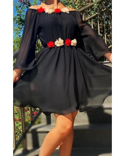 Rochie scurta neagra din voal vaporoasa cu maneca lunga Raisa Rochii scurte, Rochie scurta neagra din voal vaporoasa cu maneca lunga Raisa - jojofashion.ro