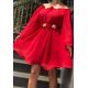 Rochie scurta rosie din voal vaporoasa cu maneca lunga Raisa 2 - jojofashion.ro