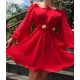 Rochie scurta rosie din voal vaporoasa cu maneca lunga Raisa 3 - jojofashion.ro