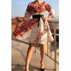 Rochie traditionala scurta alba cu maci rosii Lesya