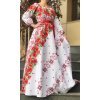 Rochie traditionala lunga alba cu maci rosii Lorelei