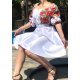 Rochie traditionala midi alba cu maci rosii Azra 3 - jojofashion.ro