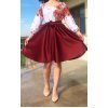 Rochie traditionala midi din tafta burgundy cu maci Azra
