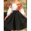 Rochie midi traditionala din tafta neagra cu maci Azra