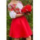 Rochie traditionala midi din tafta rosie cu maci Azra 4 - jojofashion.ro