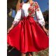 Rochie traditionala midi din tafta rosie cu maci Azra 5 - jojofashion.ro