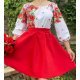 Rochie traditionala midi din tafta rosie cu maci Azra 3 - jojofashion.ro