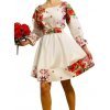 Rochie traditionala scurta din tafta alba cu maci Soledad