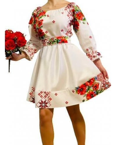 Rochie traditionala scurta din tafta alba cu maci Soledad Rochii cununie civila, Rochie traditionala scurta din tafta alba cu maci Soledad - jojofashion.ro