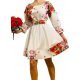 Rochie traditionala scurta din tafta alba cu maci Soledad 2 - jojofashion.ro