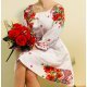 Rochie traditionala scurta din tafta alba cu maci Soledad 3 - jojofashion.ro