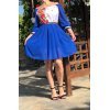 Rochie scurta  albastra cu motive traditionale cu maci din voal Loredana