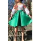Rochie traditionala midi tafta verde cu maci rosii Azra 3 - jojofashion.ro