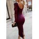 Rochie midi mulata din dantela burgundy cu maneca lunga LisaR 3 - jojofashion.ro