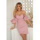 Rochie eleganta scurta roz pudra mulata cu umeri goi Ariana 2 - jojofashion.ro