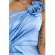 Rochie lunga mulata din satin baby blue cu floare pe umar LeilaN 5 - jojofashion.ro