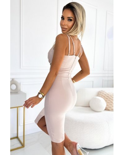 Rochie mulata midi bej cu decolteu petrecut Aniele Rochii scurte, Rochie mulata midi bej cu decolteu petrecut Aniele - jojofashion.ro