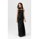 Rochie neagra din satin mulata lunga cu floare decorativa LianaR 4 - jojofashion.ro