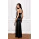 Rochie neagra din satin mulata lunga cu floare decorativa LianaR 3 - jojofashion.ro