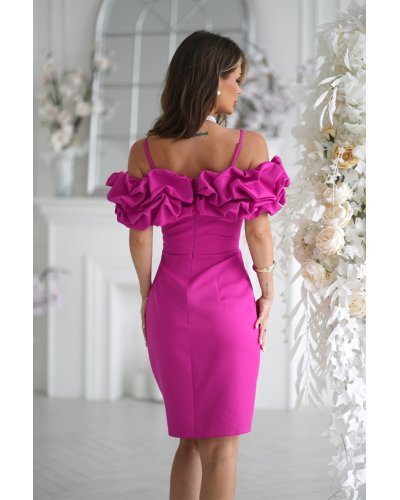 Rochii de Ocazie, Rochie scurta fucsia mulata cu maneca incretita 3D Serena - jojofashion.ro