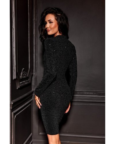 Rochie scurta neagra mulata cu maneca lunga si strassuri EvianR Tinute de club, Rochie scurta neagra mulata cu maneca lunga si strassuri EvianR - jojofashion.ro
