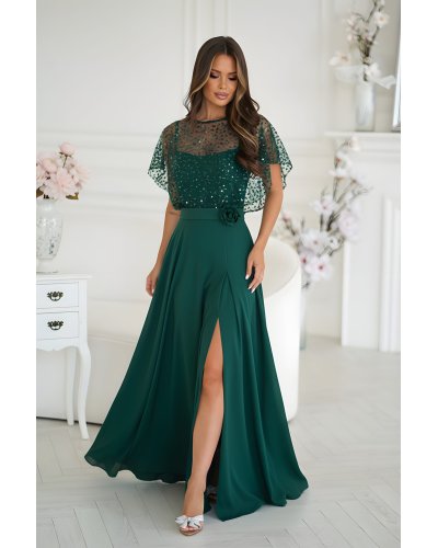 Rochie de nunta lunga verde smarald cu paiete pe bust vaporoasa Azaliya Rochii lungi, Rochie de nunta lunga verde smarald cu paiete pe bust vaporoasa Azaliya - jojofashion.ro