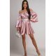 Rochie scurta din satin roz baby doll vaporoasa Merida  2 - jojofashion.ro