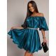 Rochie baby doll scurta, din satin, turcoaz, cu maneca scurta, Jimena 2 - jojofashion.ro