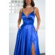 Rochie din satin albastra lunga cu bust tip corset vaporoasa Saphira 4 - jojofashion.ro