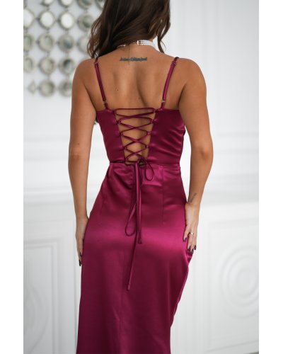 Rochii mulate, Rochie eleganta lunga din satin burgundy mulata Maya - jojofashion.ro