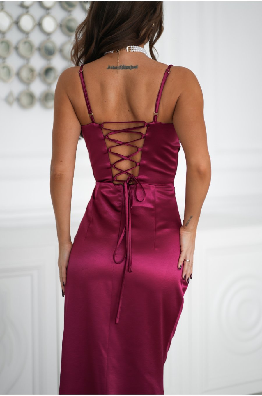 Rochie eleganta lunga din satin burgundy mulata Maya 2 - jojofashion.ro