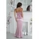 Rochie eleganta lunga din satin roz pudra mulata cu umerii goi si trandafir pe bust GlamourB 3 - jojofashion.ro
