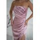 Rochie eleganta lunga din satin roz pudra mulata cu umerii goi si trandafir pe bust GlamourB 5 - jojofashion.ro